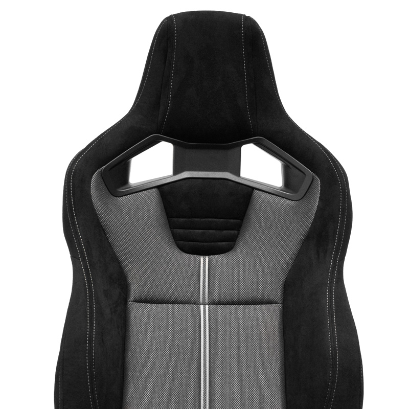 Sport seat 'NK Premium' - Black Suede + Grey 'Mesh' Fabric - Dual-side reclinable fibreglass back-rest - incl. slides