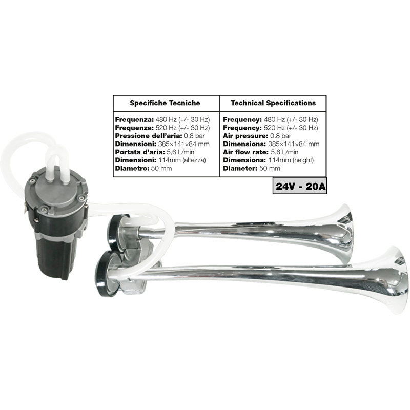 Simoni Racing Air Horn 2-tone - Truck - 24V 118dB - Aluminium