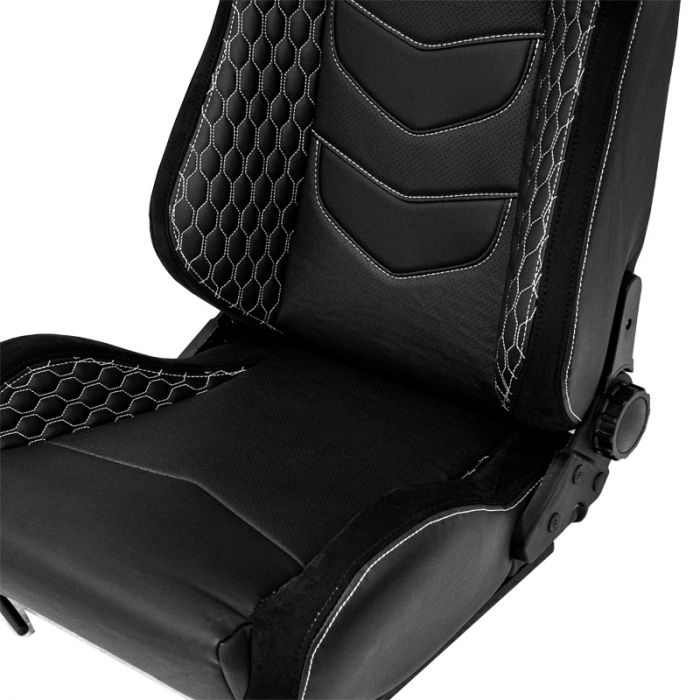 Sport seat 'JW' - Black Synthetic leather + SIlver stitching - Dual-side reclinable back-rest - incl. slides