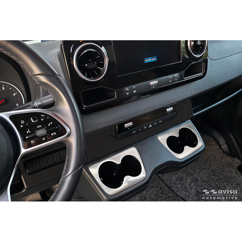 Avisa Stainless Steel cup holder trim cover (2pcs)  Mercedes Sprinter III 2018- - Silver