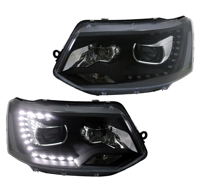 Headlights VW T5 Van 09-15 LED Daytime Running Lights Black