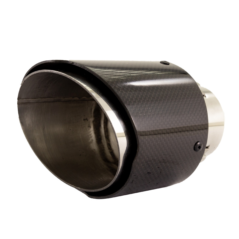 Simoni Racing Exhaust Tip Round/Slanted Shiny-Carbon+Inox - Ø102xL155mm - Installation 63mm