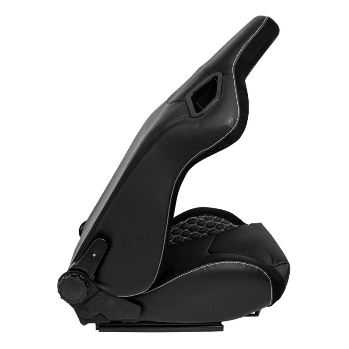 Sport seat 'JW' - Black Synthetic leather + SIlver stitching - Dual-side reclinable back-rest - incl. slides