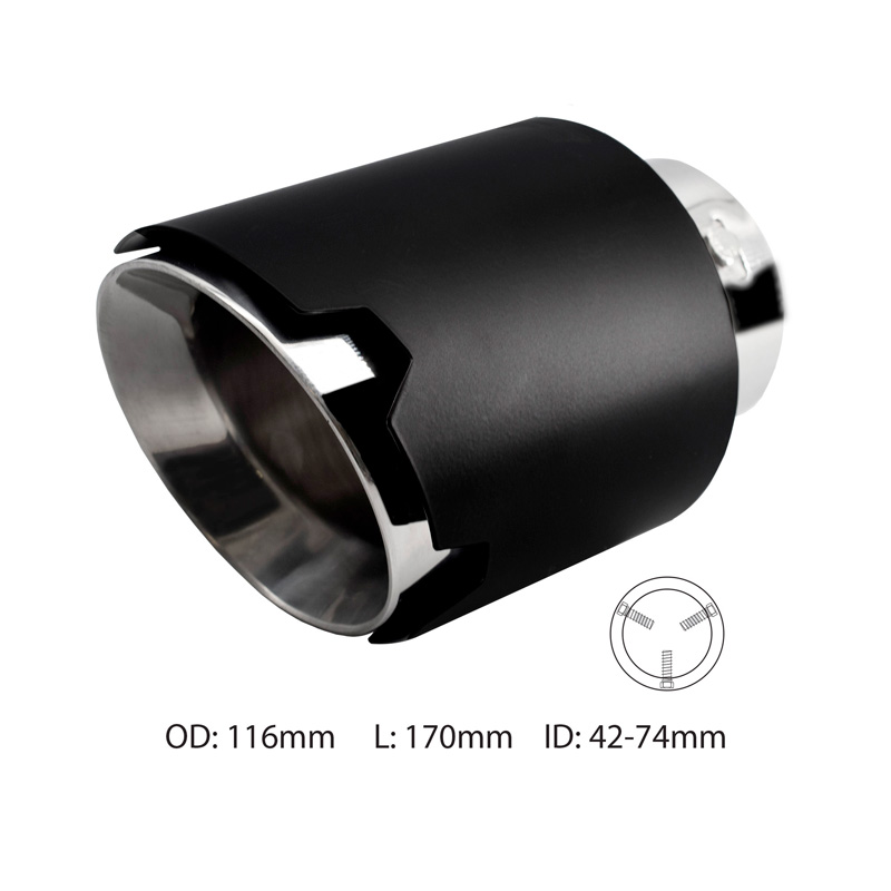Simoni Racing Exhaust Tip Round/Slanted Matt-Black+Inox - Ø116xL170mm - Installation 42-74mm
