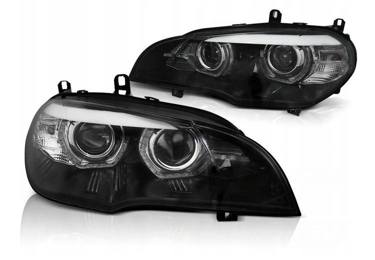 Headlights BMW X5 E70 08-10 Angel Eyes 3D black AFS