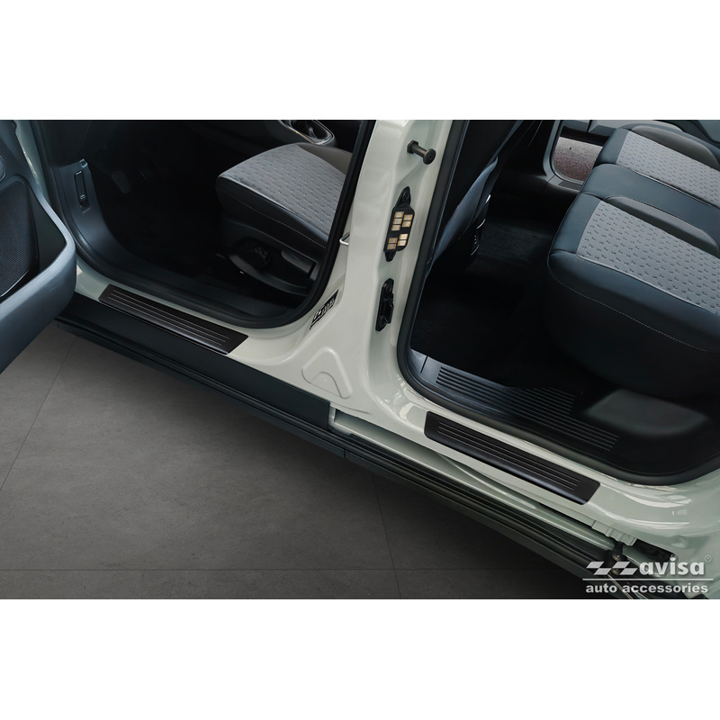 Black Inox door sill protectors  Ford Tourneo Courier II 2023- 'Lines' - 4-pieces