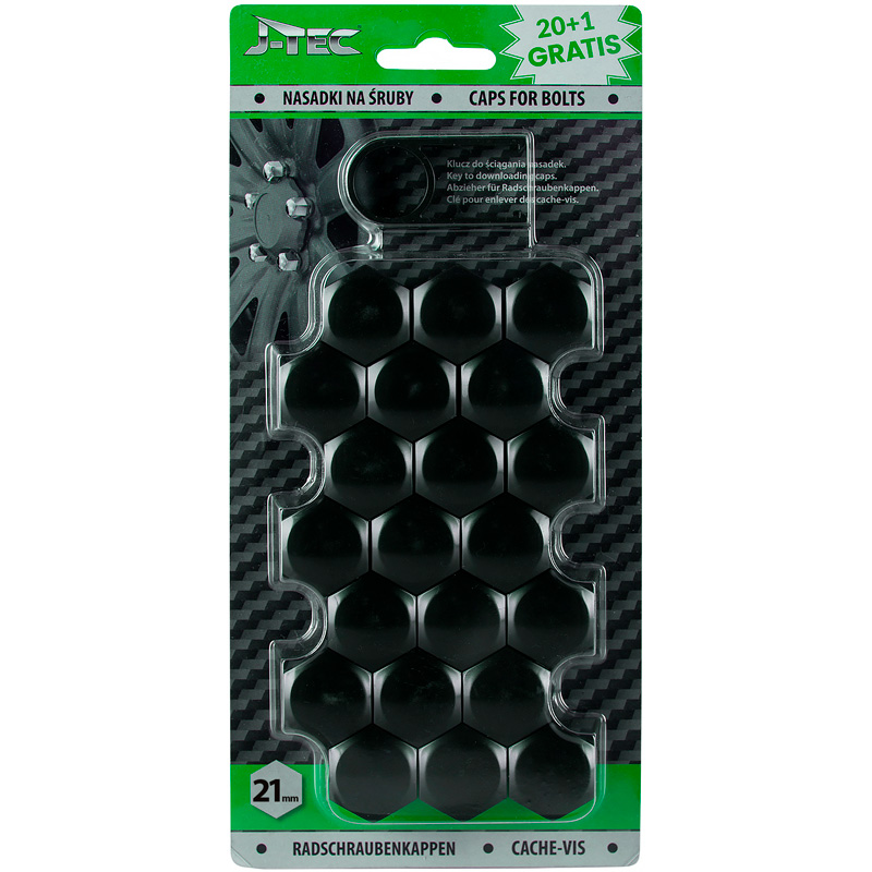Set universal wheel nut/bolt covers - Black Synthetic Material - 21mm - set of 20+1 pieces