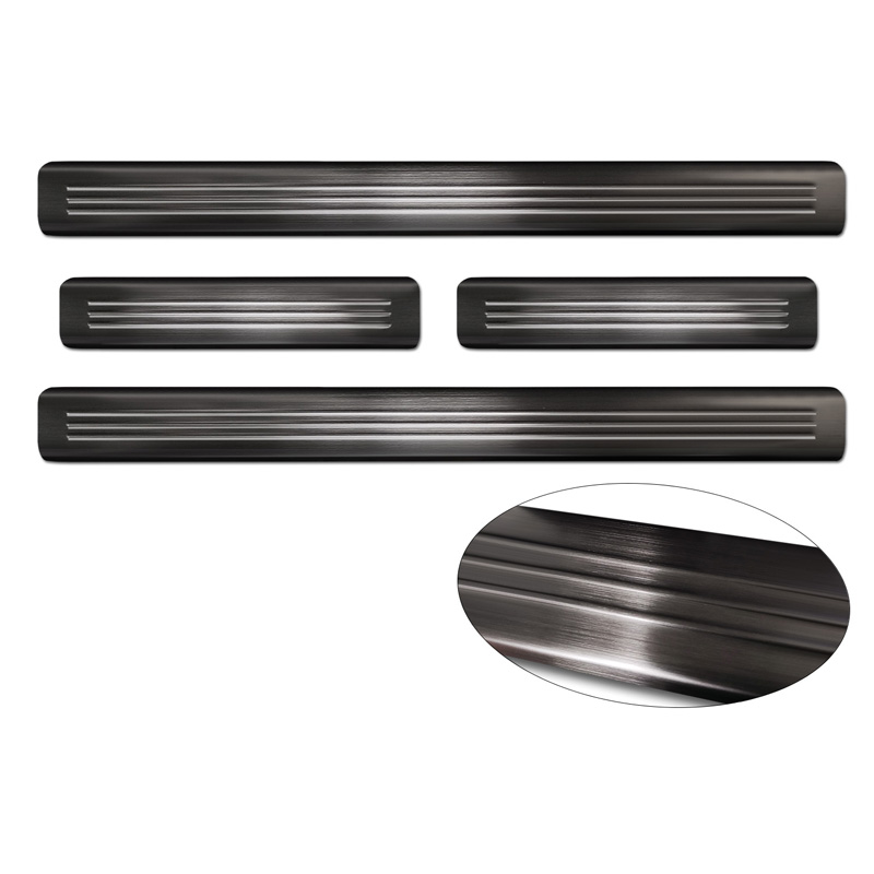 Black Stainless Steel Door sill protectors  Nissan Leaf II 2017- - 'Lines' - 4-pieces