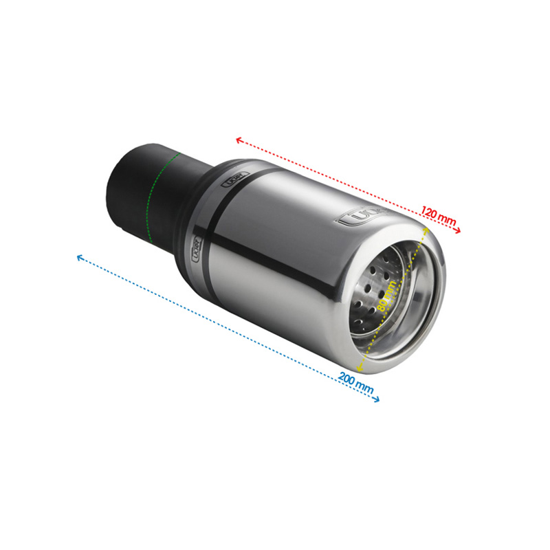 Ulter Sport Exhaust finisher - Round Ø80mm Type 2- Length 120mm - Installation ->50mm - Inox