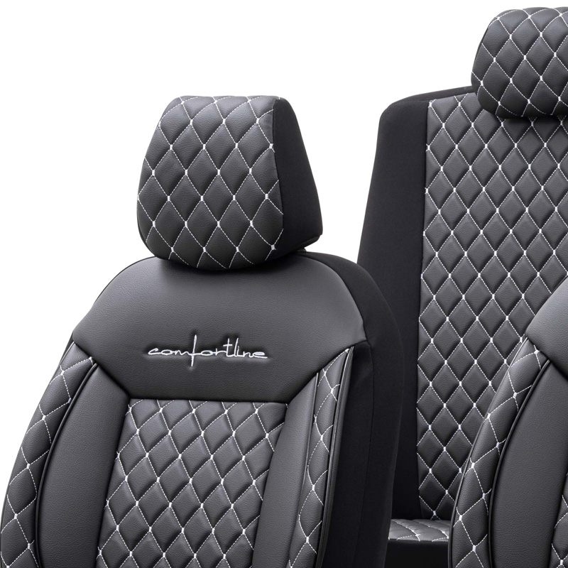 Universal Leather/Fabric Seat cover set 'Comfortline VIP' Black/Grey - 11-pieces -  Side-Airbags