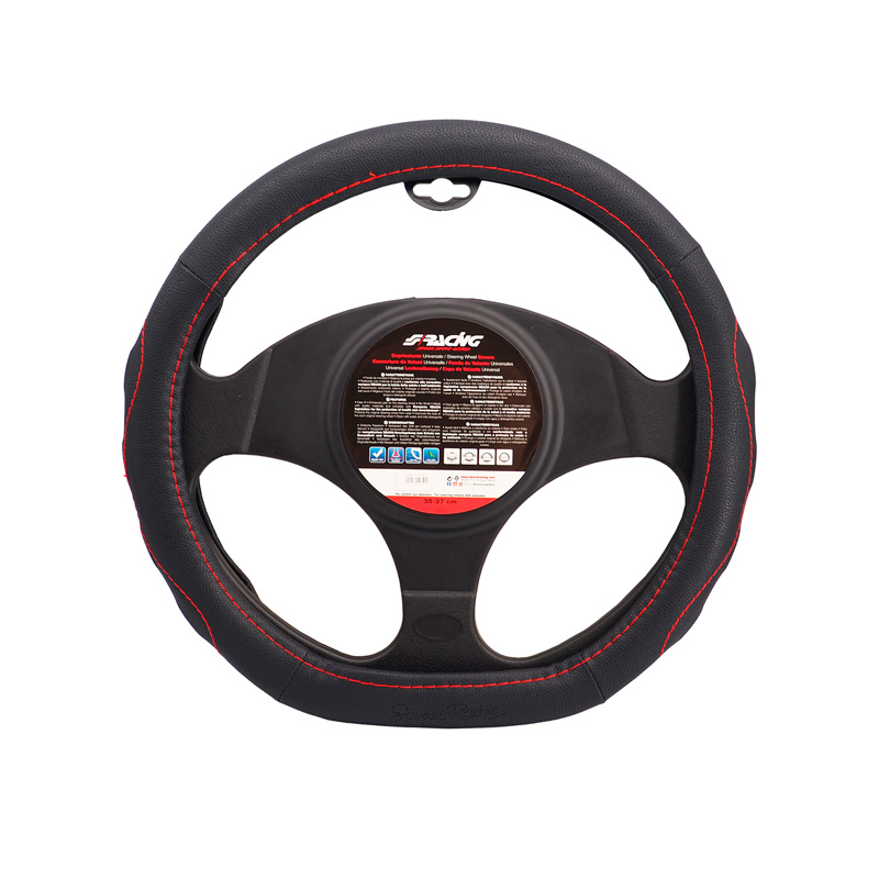 Simoni Racing Steering Wheel Cover Compe Small - Black Ecoleather + Red Stitching - 35-37cm