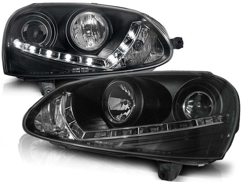 Headlights VW Golf V 03- black whiteh orginal led daylight
