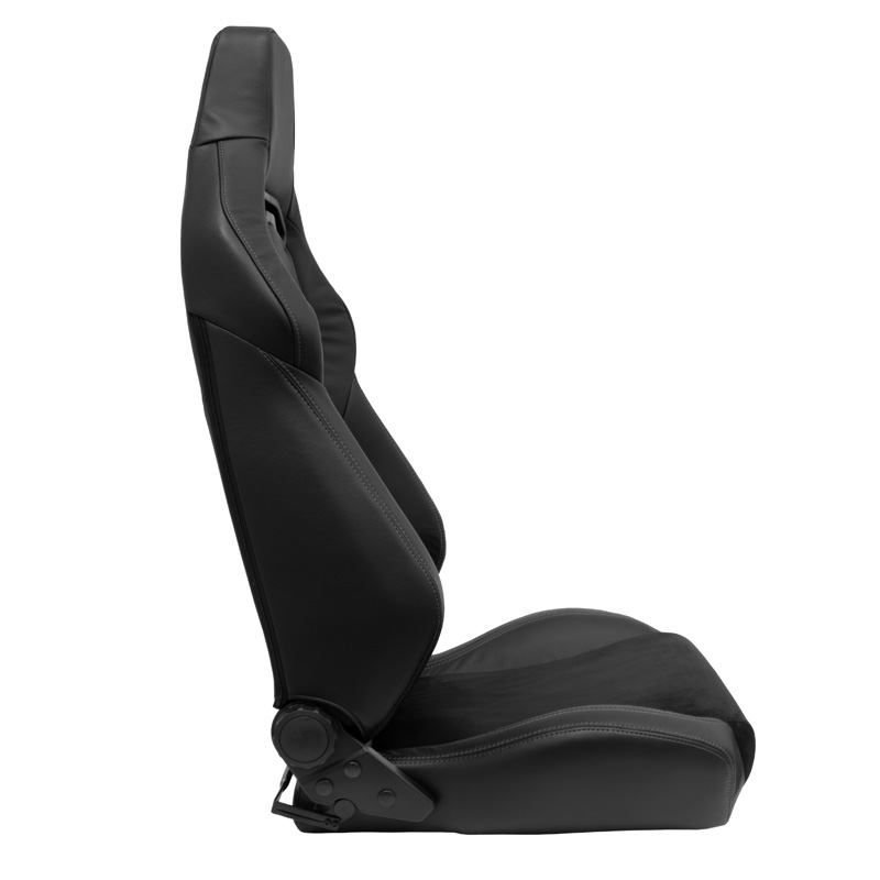 Sport seat 'VGR Premium' - Black leather & alcantara + Silver stitching - Dual-side reclinable back-rest - incl. slides