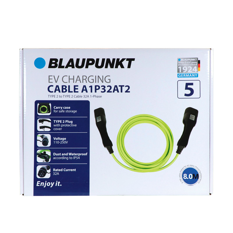 Blaupunkt Electric Vehicle Charging Cable Type2>2 32A 1ph A1P32AT2 8m