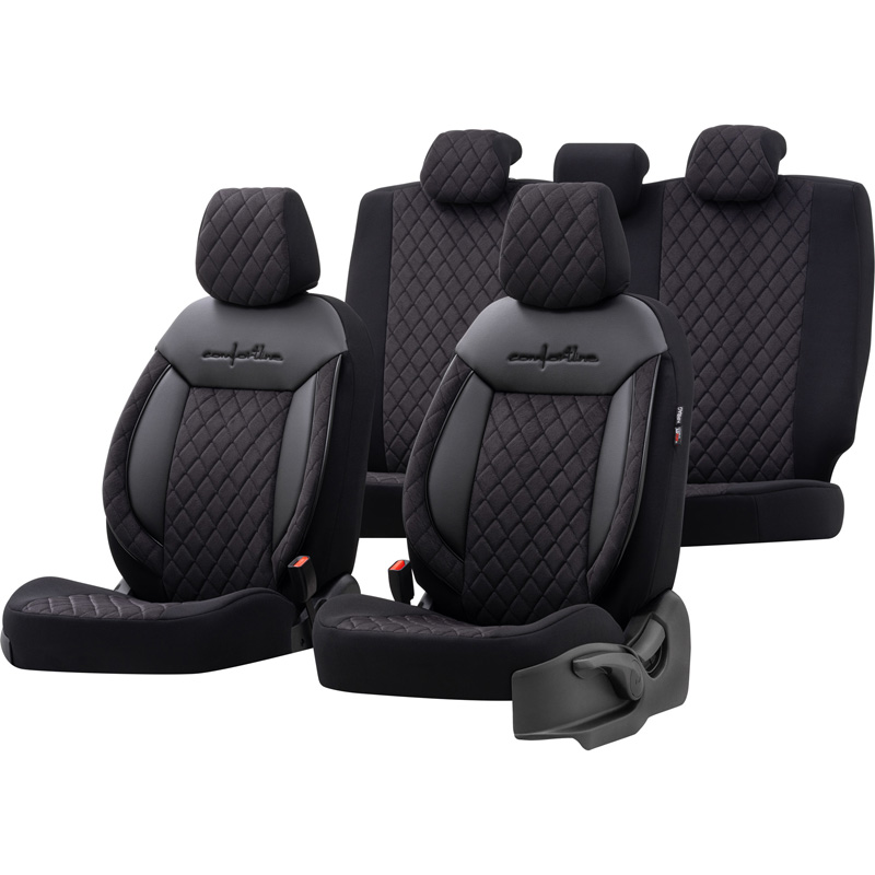 Universal Velours/Fabric Seat cover set 'Comfortline VIP' Black - 11-pieces -  Side-Airbags