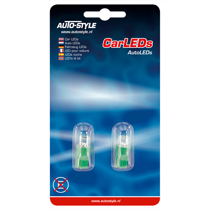 T-8 LED Bulbs 12V Green Wide-Angle, set of 2 pieces