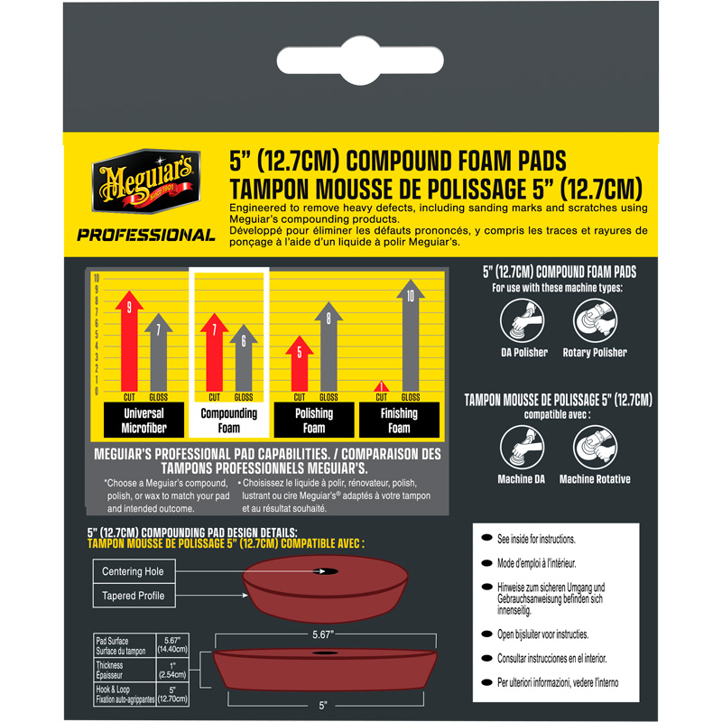 Meguiar's Professional Foam Compound Pads - 5'“ diameter x 1”' (127mm x 25.4mm) - Red - set of 2