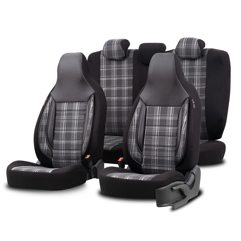 Universal Fabric 'CityBug' Seat cover set 'Sports' Black/Grey/White - 9-pieces -  Side-Airbags