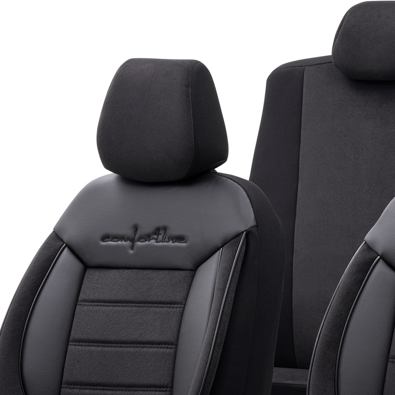 Universal Velours/Fabric Seat cover set 'Comfortline' Black - 11-pieces -  Side-Airbags