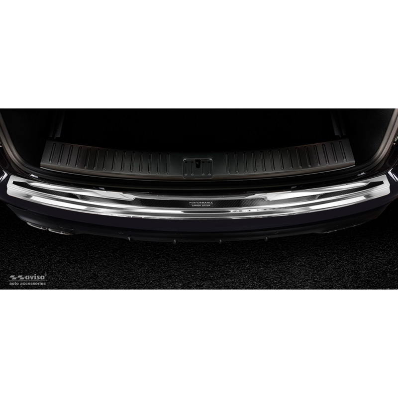 Stainless Steel Rear bumper protector 'Deluxe'  Porsche Cayenne III 2017- 'Performance' Silver Mirror/Black Carbon