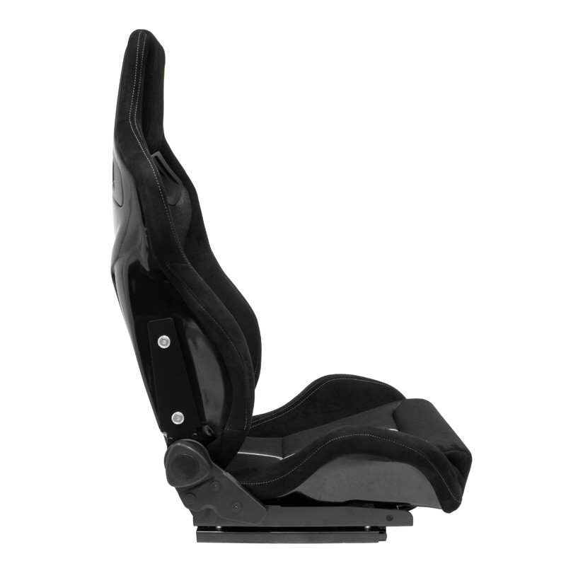 Sport seat 'NK Premium' - Black Suede + Grey 'Mesh' Fabric - Dual-side reclinable fibreglass back-rest - incl. slides