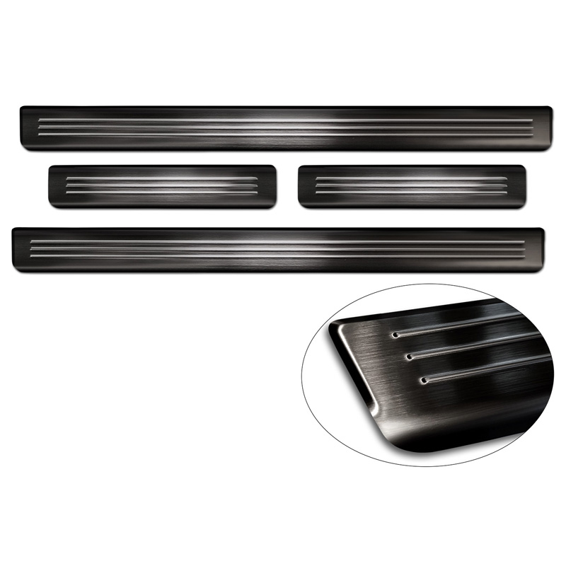 Black Inox door sill protectors  Ford Mustang Mach-E 2020- 'Lines' - 4-pieces