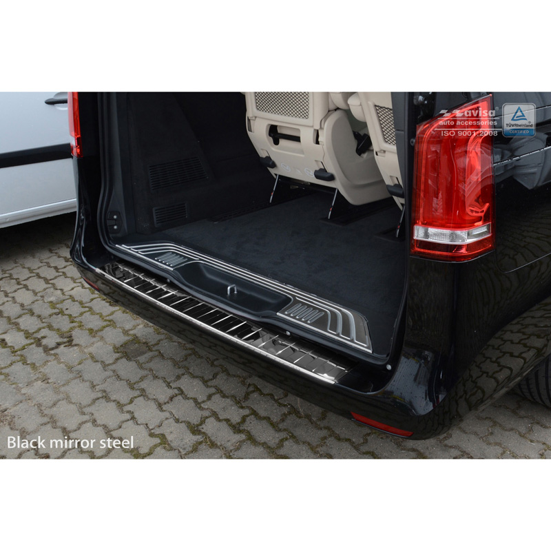 Black Mirror Stainless Steel Rear bumper protector  Mercedes Vito / V-Class 2014-2019 & Facelift 2019- 'Ribs'