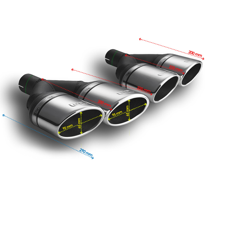 Ulter Sport Exhaust finisher - Double Oval 95x65mm Slanted Type II - Length 200mm - Installation ->50mm - Inox