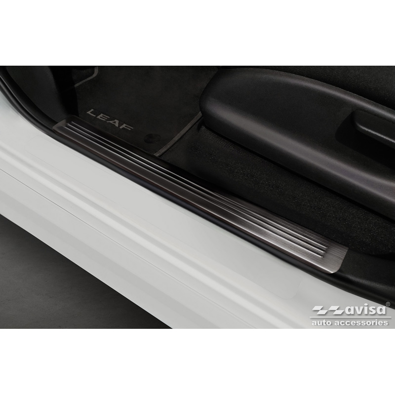 Black Stainless Steel Door sill protectors  Nissan Leaf II 2017- - 'Lines' - 4-pieces