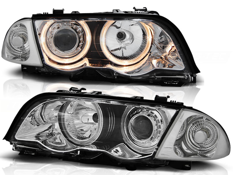 Headlights BMW E46 sedan Angel Eyes Chrome