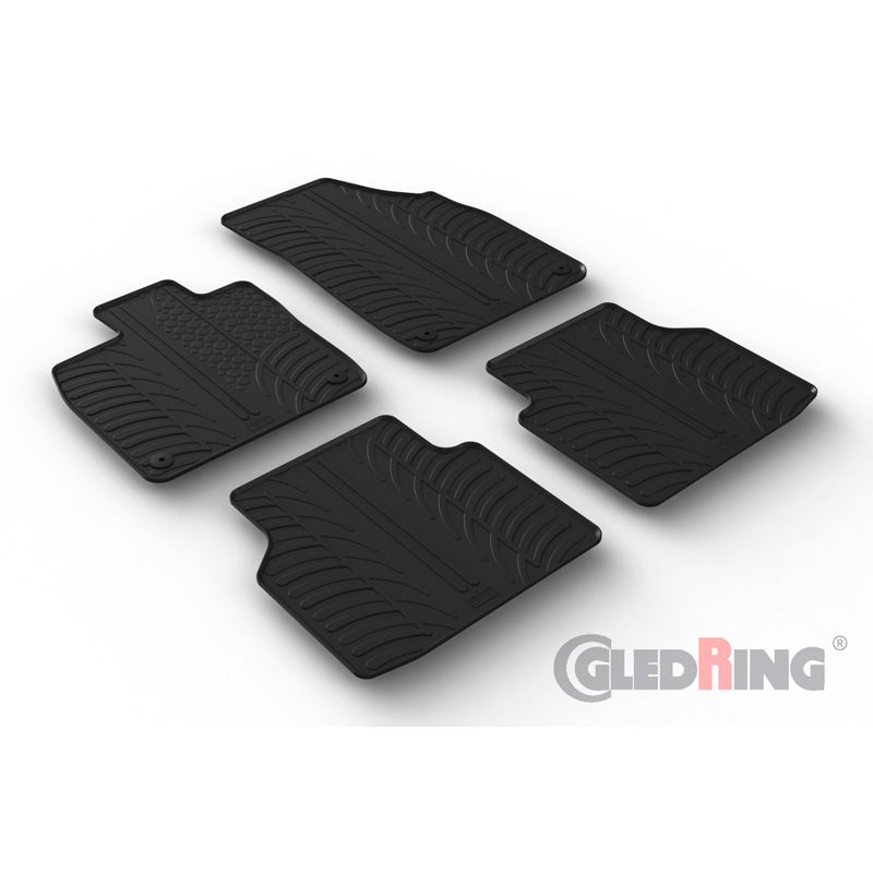 Rubber car mats set  Skoda Enyaq iV 2020- & Enyaq Coupe iV 2022- (T profile 4-pieces + mounting clips)
