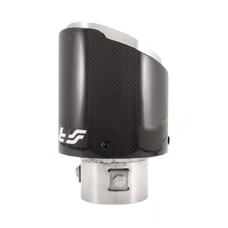 Simoni Racing Exhaust Tip Round/Slanted Shiny-Carbon+Inox - Ø102xL155mm - Installation 63mm