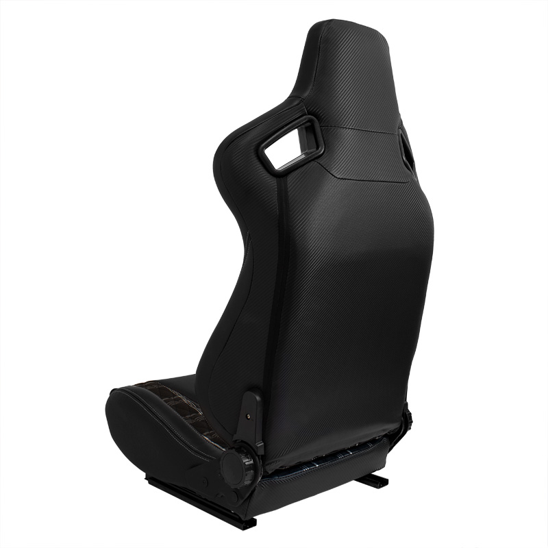 Sport seat 'GT' - Black Synthetic leather + Fabric in Grey checkered pattern + Grey stitching - Dual-side reclinable back-rest - incl. slides