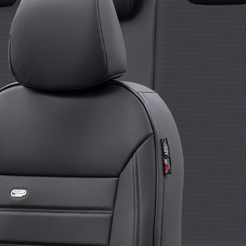 Universal Full-Leather Seat cover set 'Premium' Black - 11-pieces -  Side-Airbags