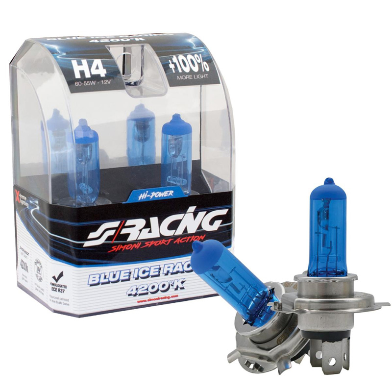 Simoni Racing Halogen Bulbs 'Blue Ice Racing' H4 (4200K) 12V/60-55W, set of 2 pieces ECE-R37
