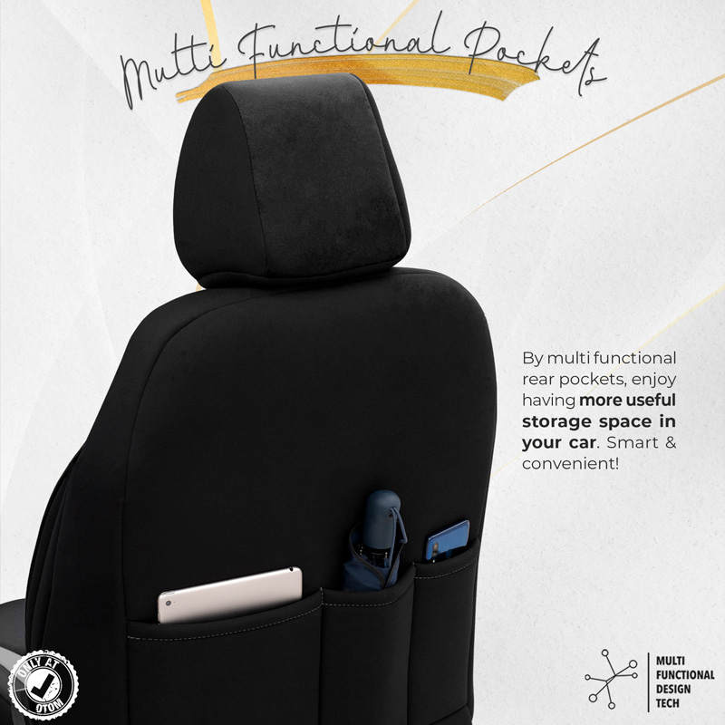 Universal Suede/Leather/Fabric Seat cover set 'Iconic' Black/Grey - 11-pieces -  Side-Airbags