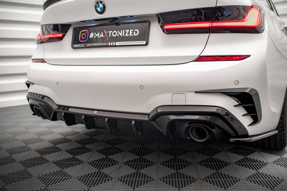 Diffuser passend voor BMW 3 Serie M Pakket G20 G21 met Trekhaak Maxton Glans Zwart