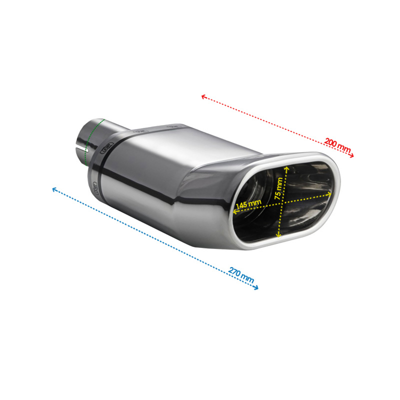 Ulter Sport Exhaust finisher - Oval DTM 145x75mm - Length 200mm - Installation ->50mm - Inox
