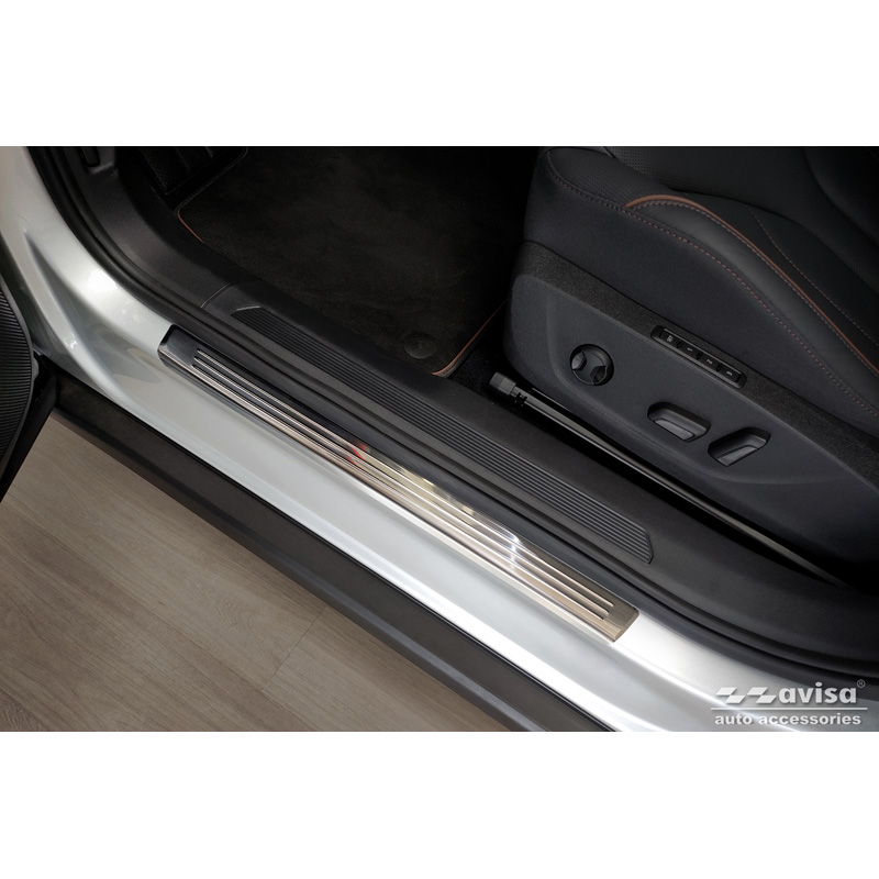 Stainless Steel Door sill protectors  Skoda Enyaq 2020- 'Lines' - 4-pieces