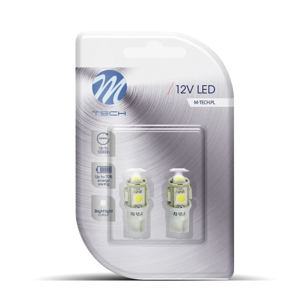 M-tech L054 Ice White LED T10 12v 5x SMD5050 2 stuks