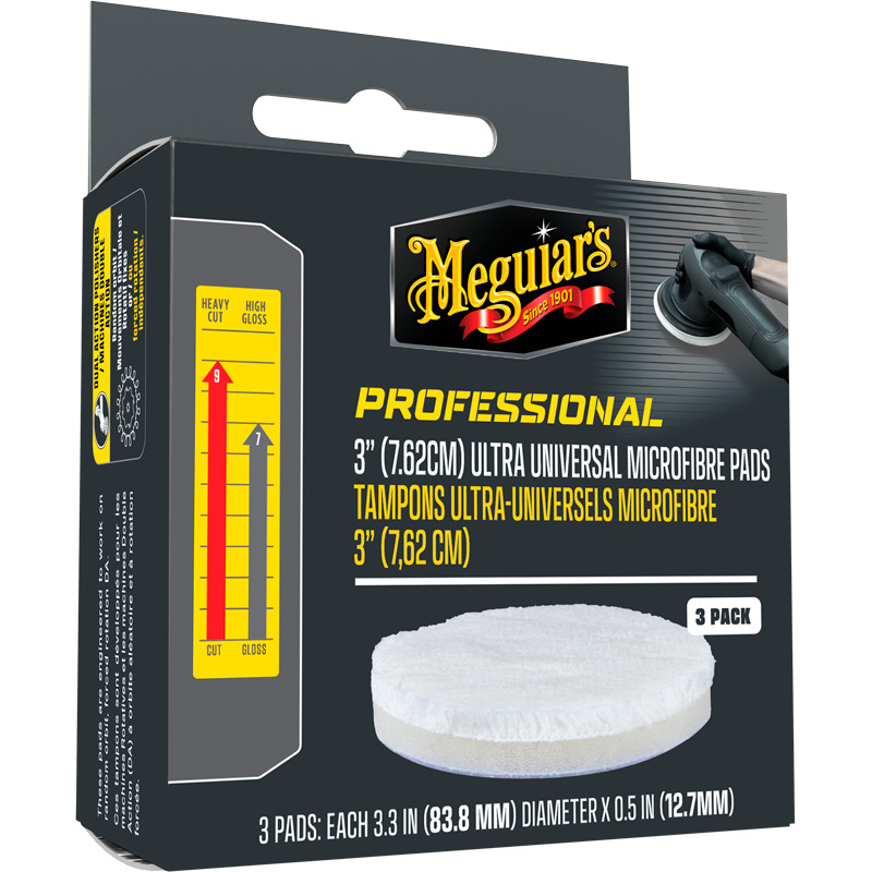 Meguiar's Professional Ultra Universal Microfibre Pads - 3.3'' diameter x 0.5'' (84mm x 12.7mm) - white - set of 3