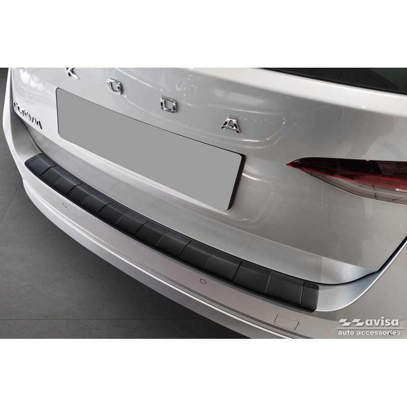 Matt Black Stainless Steel Rear bumper protector  Skoda Octavia Combi (NX5) incl. RS 2020-2024 & FL 2024- 'Ribs'
