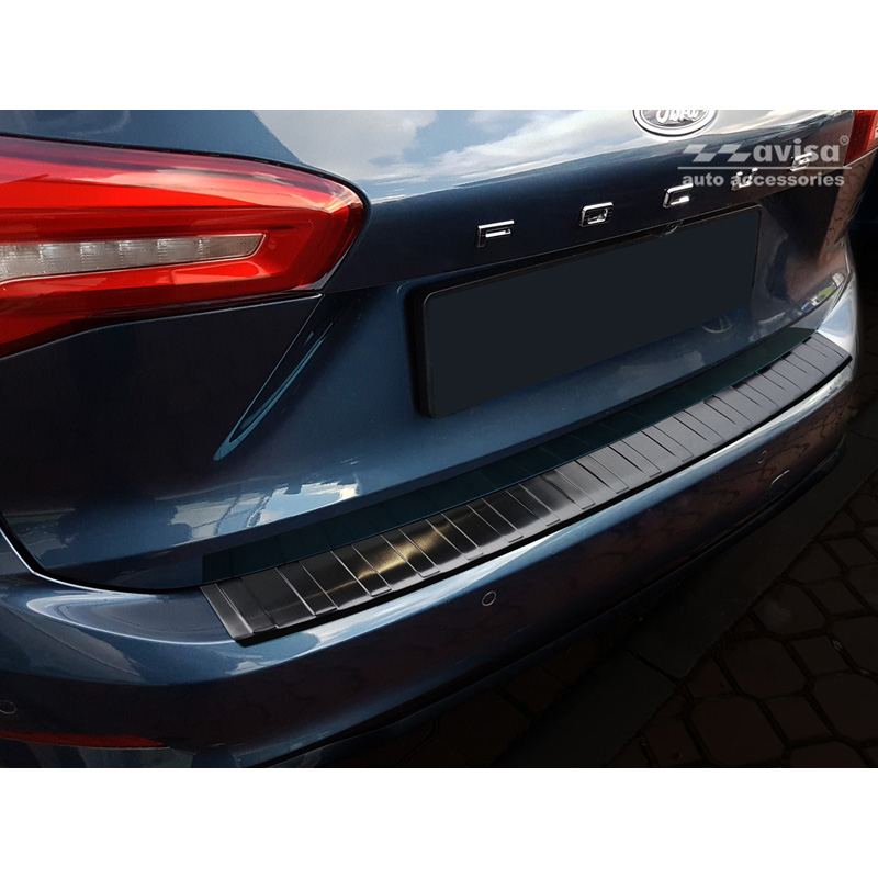 Black Stainless Steel Rear bumper protector  Ford Focus IV Kombi 2018- 'Ribs'