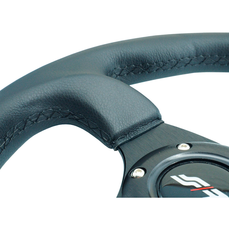 Simoni Racing Universal Steering Wheel 'Rolle' - Black Ecoleather - Diameter 300mm