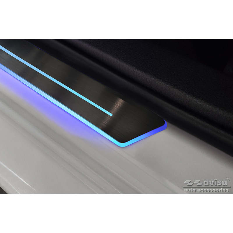 Universal Door Sill Protector Set Black stainless steel with blue LED lighting - 2-Pieces - 44,8 x 4 cm