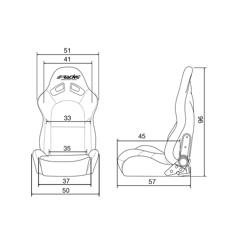 Simoni Racing Sport Seat Charles - Black - Dual-Side Reclinable - incl. Sliders
