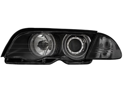Headlights for BMW E46 4 door 98-01. Angel Eyes Black