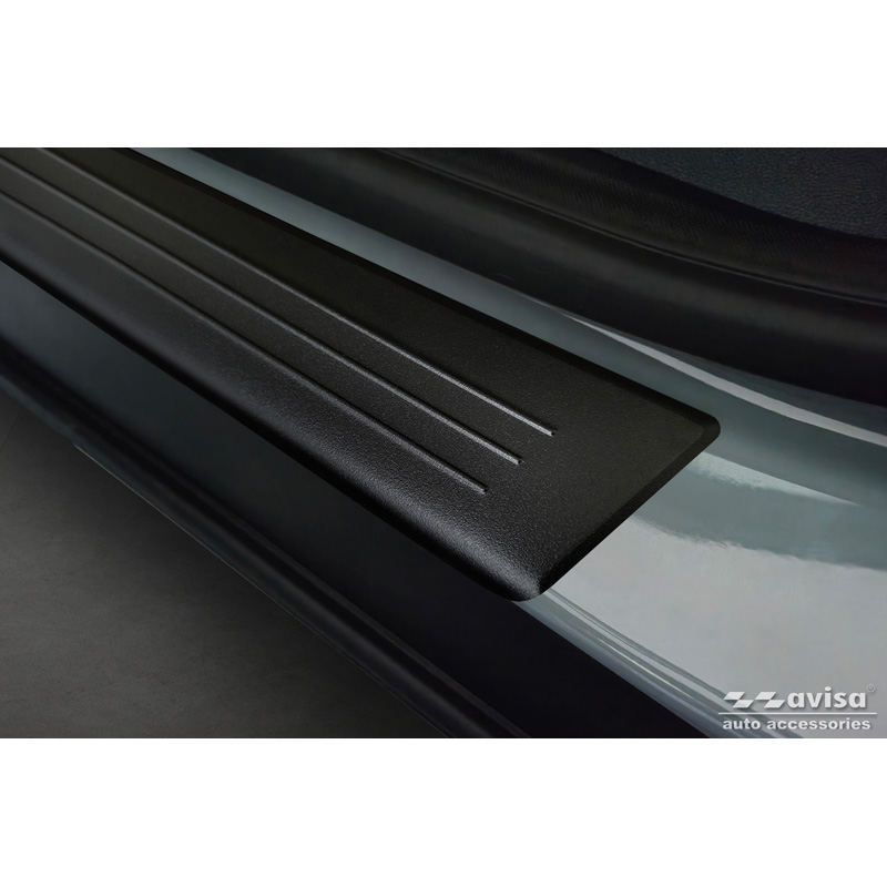 Black Inox door sill protectors  Ford Tourneo Courier II 2023- 'Lines' - 4-pieces
