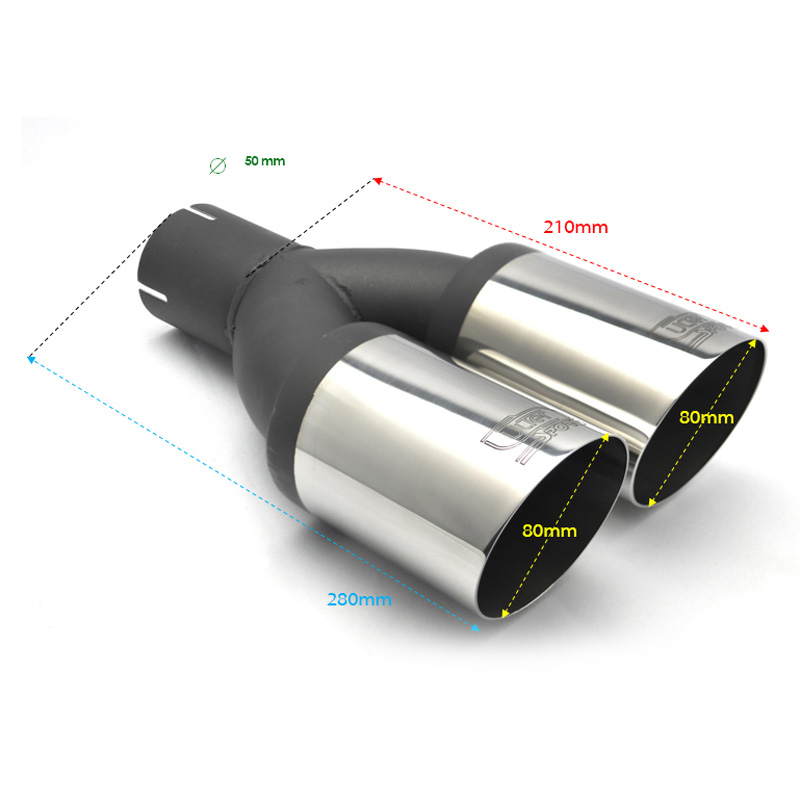 Ulter Sport Exhaust finisher - Double Round Ø80mm Slanted - Length 280mm - Installation ->50mm - Inox
