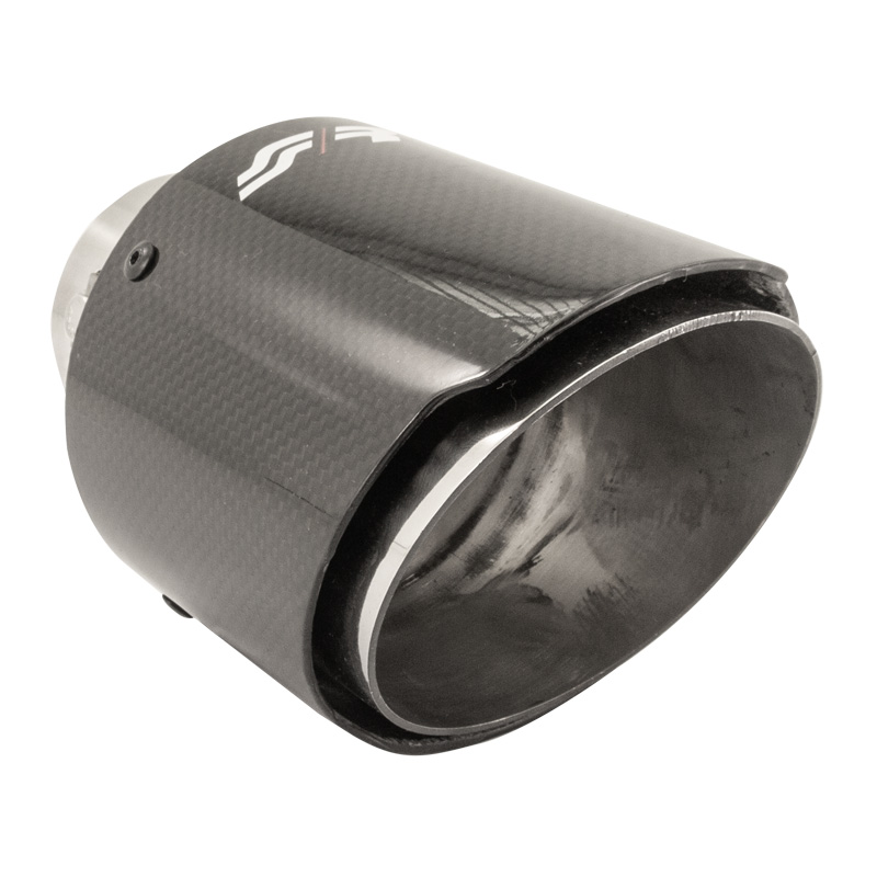 Simoni Racing Exhaust Tip Round/Slanted Shiny-Carbon+Inox - Ø102xL155mm - Installation 63mm